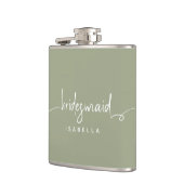 Bridesmaid Modern Minimalistisch Script Sage Green Flachmann (Links)