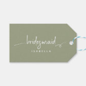 Bridesmaid Modern Minimalistisch Script Sage Green Geschenkanhänger (Vorderseite (Horizontal))