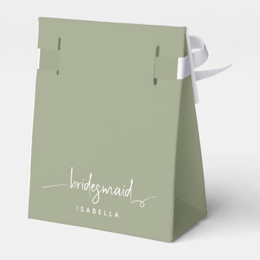 Bridesmaid Modern Minimalistisch Script Sage Green Geschenkschachtel (Rückseite)