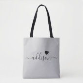Bridesmaid Modern Script Heart Warm Grau Tasche (Vorderseite)