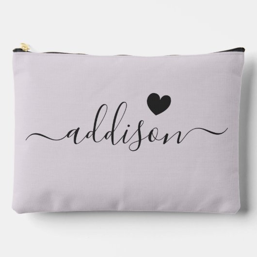Bridesmaid Modern Script Lavender Gray Heart Zubehörtasche (Vorderseite)