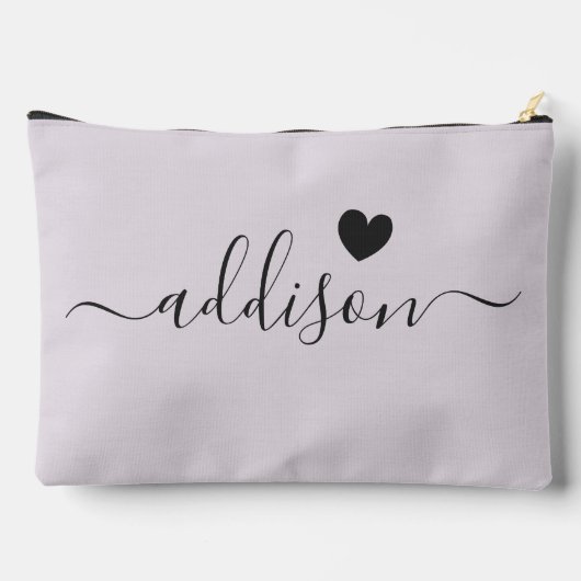 Bridesmaid Modern Script Lavender Gray Heart Zubehörtasche (Rückseite)