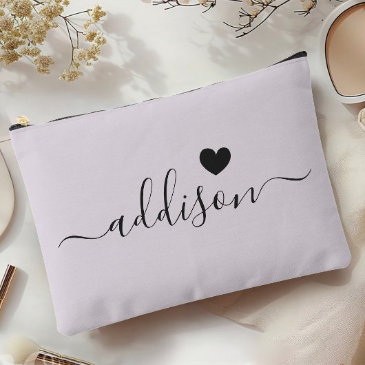 Bridesmaid Modern Script Lavender Gray Heart Zubehörtasche