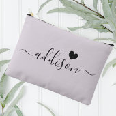 Bridesmaid Modern Script Lavender Gray Heart Zubehörtasche