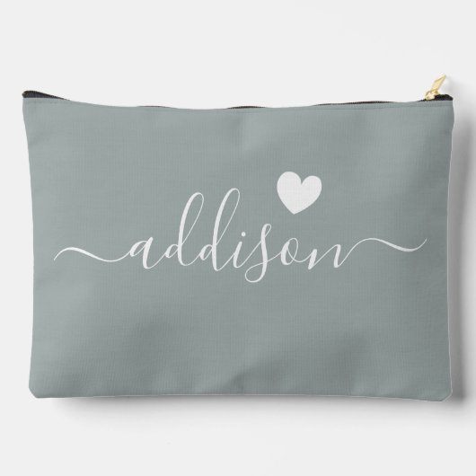 Bridesmaid Modern Script Sage Green Heart Zubehörtasche (Rückseite)