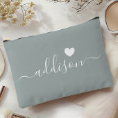 Bridesmaid Modern Script Sage Green Heart Zubehörtasche