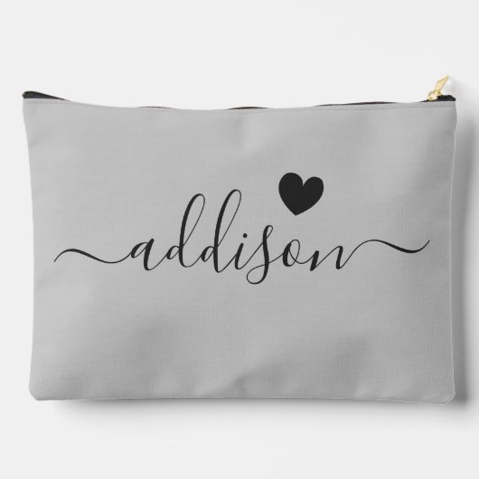 Bridesmaid Modern Script Warm Grau Herz Zubehörtasche (Rückseite)