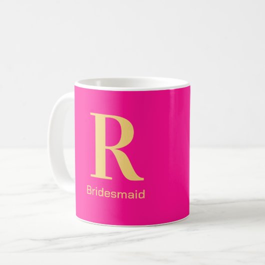 Bridesmaid Moderne Monogram Hot Pink Tasse (Vorderseite Links)