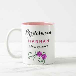 Bridesmaid Moderne Typografie Pink-Blume Hochzeit Zweifarbige Tasse
