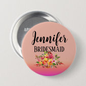Bridesmaid | Modernes, florales Personalisiert Button (Vorne & Hinten)