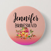 Bridesmaid | Modernes, florales Personalisiert Button (Vorderseite)