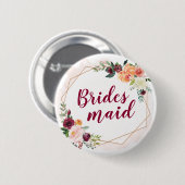 Bridesmaid - Modernes geometrisches Gold-Rahmen-Fl Button (Vorne & Hinten)