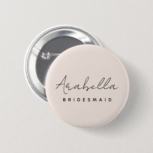 Bridesmaid | Modernes Minimalistisches Script Rosa Button (Vorne & Hinten)