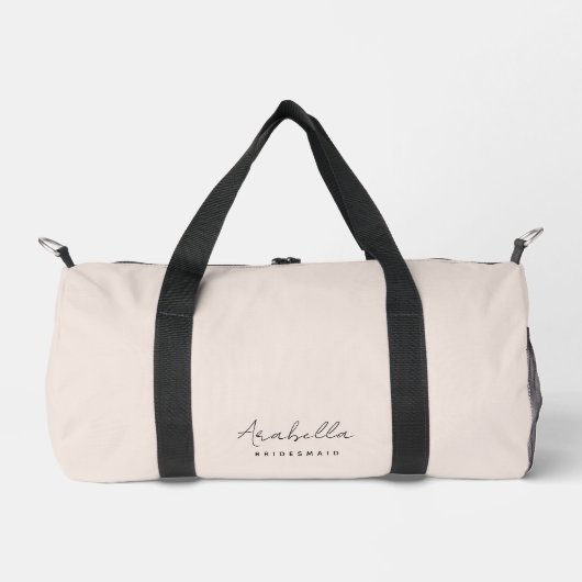 Bridesmaid | Modernes Minimalistisches Script Rosa Duffle Bag (Vorderseite)