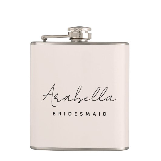 Bridesmaid | Modernes Minimalistisches Script Rosa Flachmann (Vorderseite)