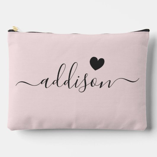 Bridesmaid Modernes Script Blush Pink Herz Zubehörtasche (Vorderseite)