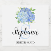 Bridesmaid Monogram Blue Hydrangea Schaumweinetikett (Einzelnes Label)