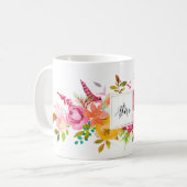 Bridesmaid Monogram Watercolor Boho Pink Blume Kaffeetasse (Vorderseite Links)