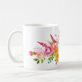 Bridesmaid Monogram Watercolor Boho Pink Blume Kaffeetasse (Links)