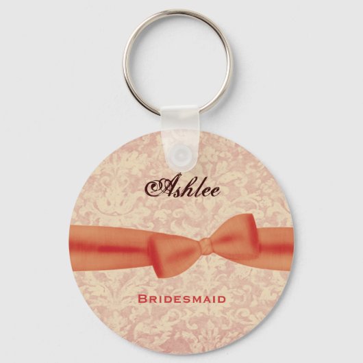Bridesmaid Orange Bow Ecru Damask E009 Schlüsselanhänger (Vorderseite)