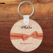 Bridesmaid Orange Bow Ecru Damask E009 Schlüsselanhänger (Vorderseite)