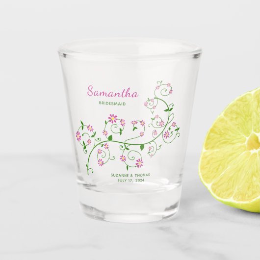 Bridesmaid Personalisiert Floral Shotglas Schnapsglas (Vorderseite)