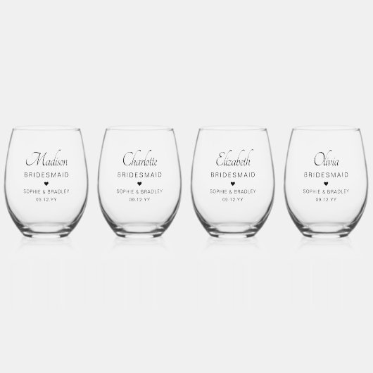 Bridesmaid Personalisiert Name Wedding Party Weinglas Ohne Stiel (Vorderseite)