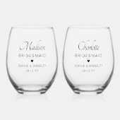 Bridesmaid Personalisiert Name Wedding Party Weinglas Ohne Stiel (Vorderseite)