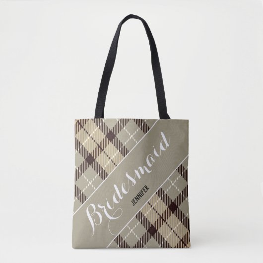 Bridesmaid Personalisierter Name Tartan Einfach Tasche (Vorderseite)