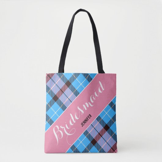 Bridesmaid Personalisierter Name Tartan Einfach Tasche (Vorderseite)
