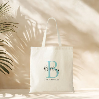 Bridesmaid Personalized Blue and Black Monogram Tragetasche