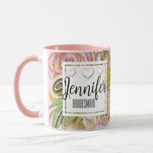 Bridesmaid Persönliche Rose Gold Chic Floral Tasse (Links)