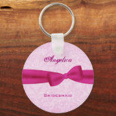 Bridesmaid Pink Bow Pink Damask E016 Schlüsselanhänger (Vorderseite)