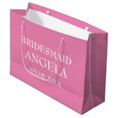 Bridesmaid Pink Eleganter Individuelle Name Hochze Große Geschenktüte (Vorderseite Schrägansicht)