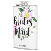 Bridesmaid Pink Floral Watercolor Brautparty Flachmann (Links)