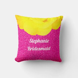 Bridesmaid Pink Glitzer Hochzeit Blumengelbe Rose Kissen