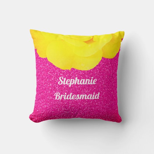 Bridesmaid Pink Glitzer Hochzeit Blumengelbe Rose Kissen (Vorderseite)