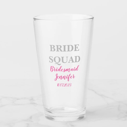 Bridesmaid Pink Individuelle Name Wedding Bachelor Glas (Vorderseite)