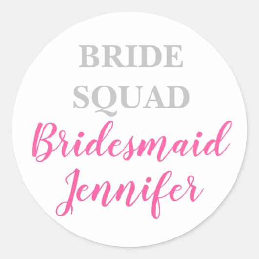 Bridesmaid Pink Individuelle Name Wedding Bachelor Runder Aufkleber (Vorderseite)
