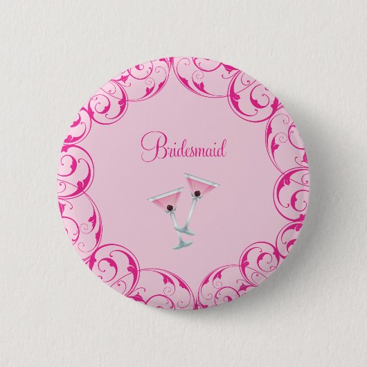 Bridesmaid Pink Swirl Martini-Taste Button (Vorderseite)