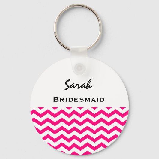 Bridesmaid Pink und White Chevrons V05 Schlüsselanhänger (Vorderseite)