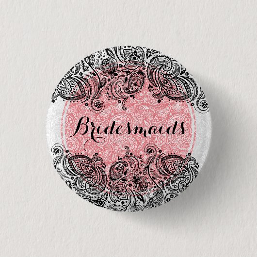 BridesMaid Pink White and Black Paisley Lace Button (Vorderseite)
