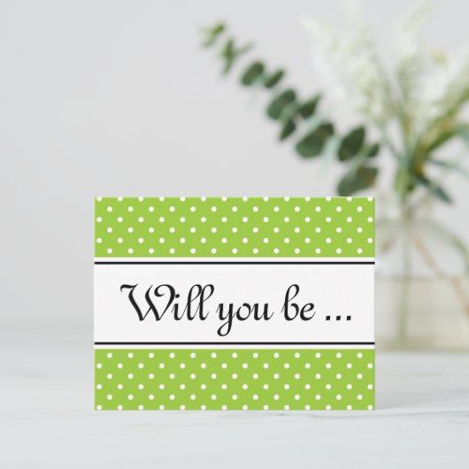 Bridesmaid Postkarten | Apfelgrün-Punkte (Stehend Vorderseite)