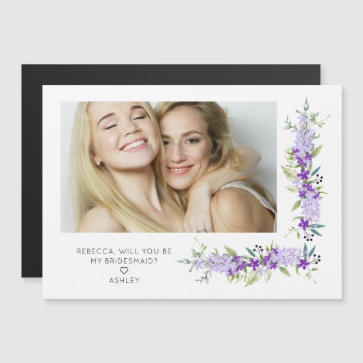 Bridesmaid Proposal Purple Shades Flowers Photo Magnetkarte (Vorne/Hinten)