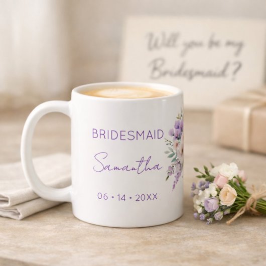 Bridesmaid Proposal Purple Wisteria Floral Kaffeetasse