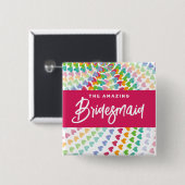 BRIDESMAID Rainbow Hearts Sprinkles Chic Wedding Button (Vorne & Hinten)
