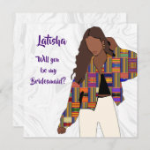 Bridesmaid Request Card mit Girl in Kente Jacket Ankündigung (Vorne/Hinten)