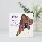 Bridesmaid Request Card mit Girl in Kente Jacket Ankündigung (Stehend Vorderseite)