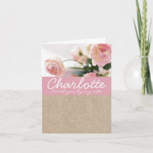 Bridesmaid Request Card Pink Peony Burlap Einladung