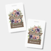 Bridesmaid Retro Rustikal farbenfroh florale Farbe Ausweis (Vorder- & Rückseite)